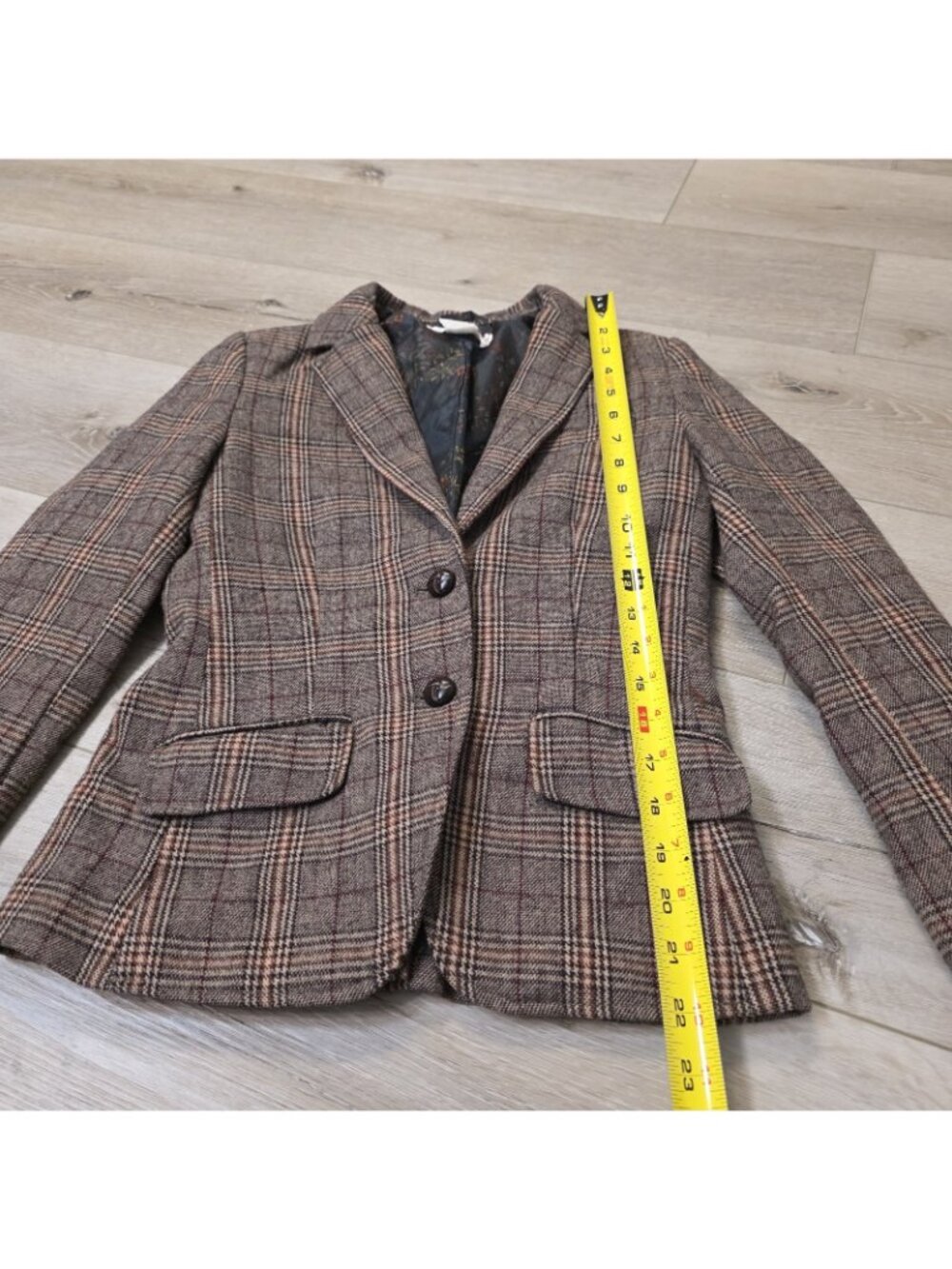 H&M L.O.G.G. Plaid Tweed Blazer Elbow Patch Wool Blend Academia Preppy Sz 2 - Picture 5 of 7